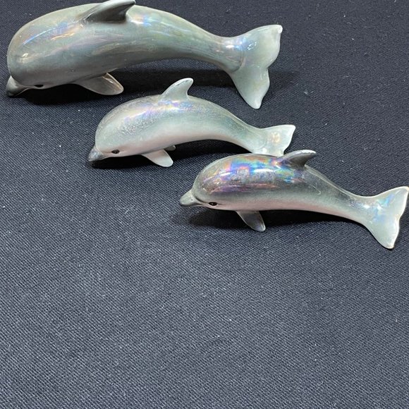 Vintage Norcrest Anthropomorphic Dolphins Opalescent Set Of 3 50's/ 60 - Picture 1 of 8